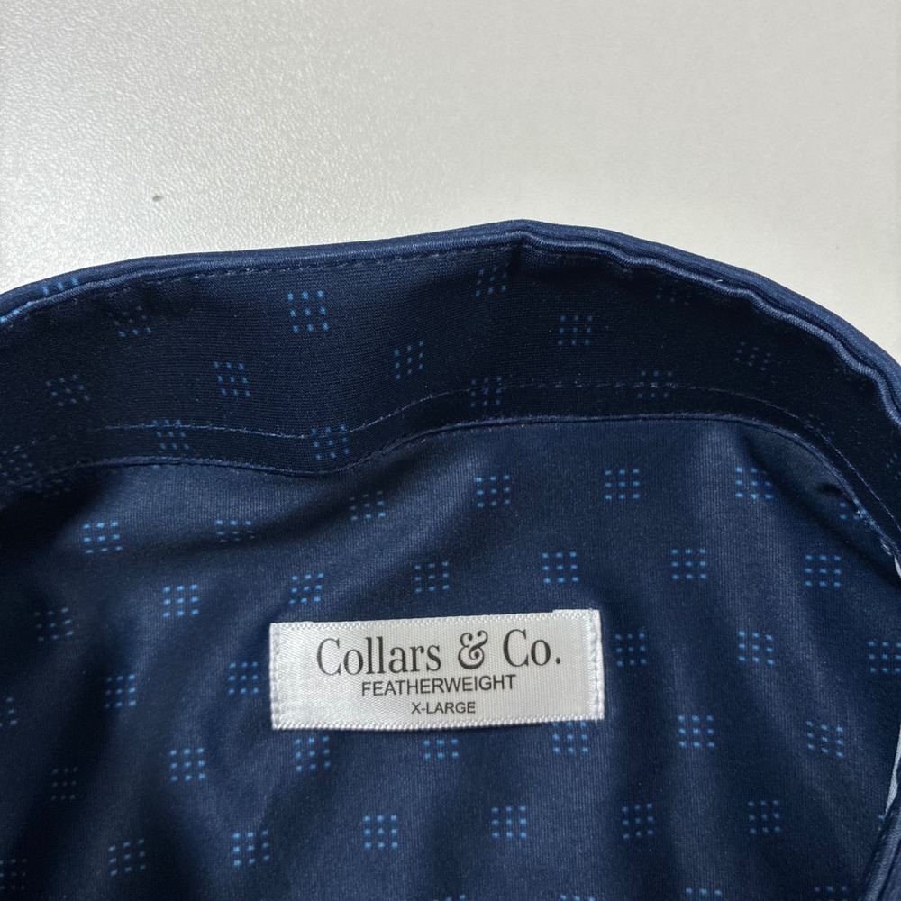 NEW Collars & Co. Polo Shirt XL Dark Blue Featherweight Geometric Print Golf - Picture 3 of 7